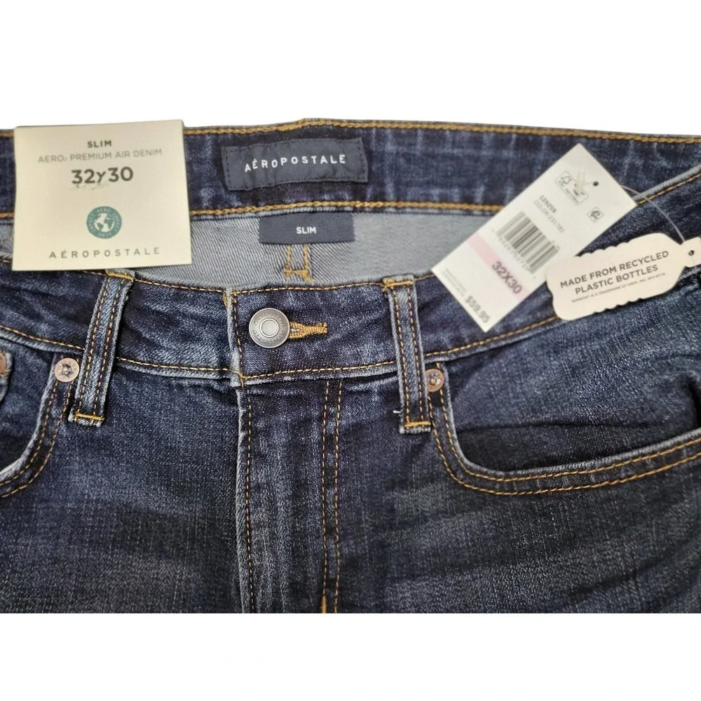 Aeropostale Mens Aero2 Premium Air Denim Slim Fit Dark Wash Jeans 32x30 NEW